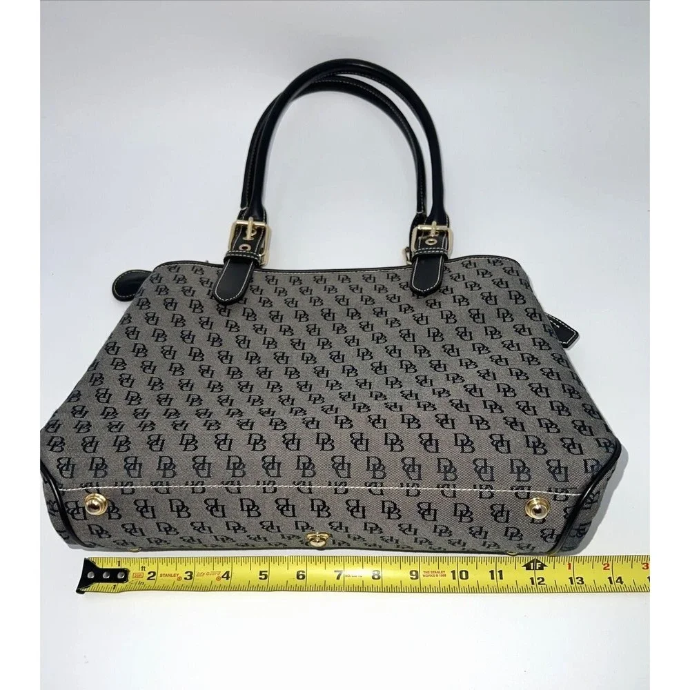 Dooney and Bourke H035C B1 Buckle Satchel Black Trim Grey Purse Canvas Bag EUC - Picture 6 of 14